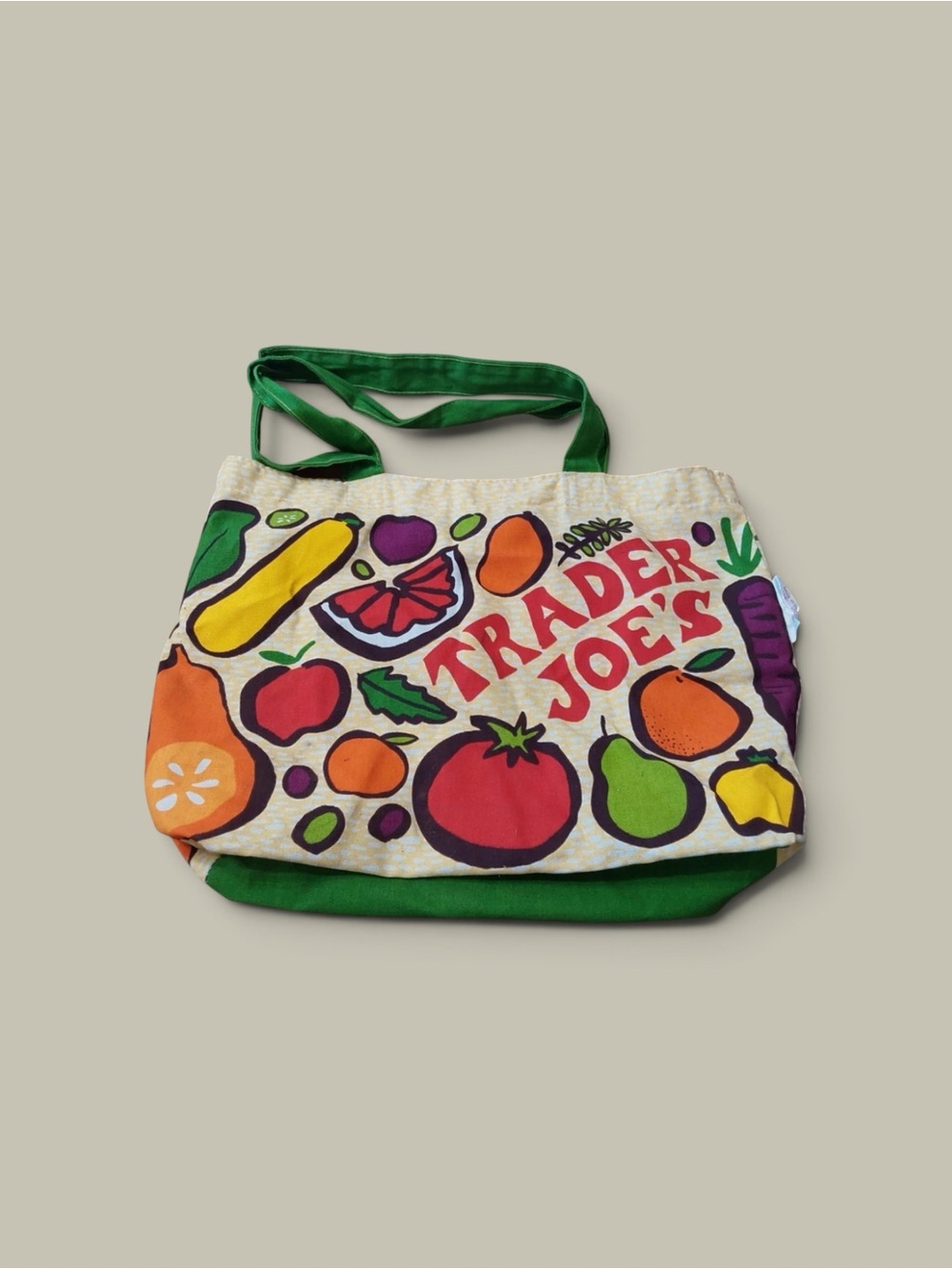 Trader Joes Reusable Canvas Shopping Grocery Tote Bag Fruits Vegetables USA